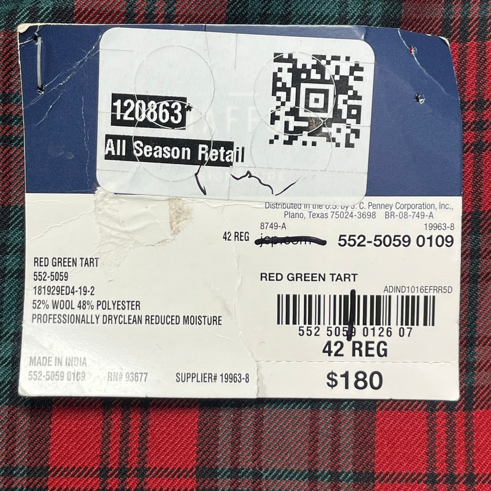 Stafford Tartan Sport Coat Mens 42R Red Green Plaid Wool Blend Classic Blazer - Picture 2 of 16